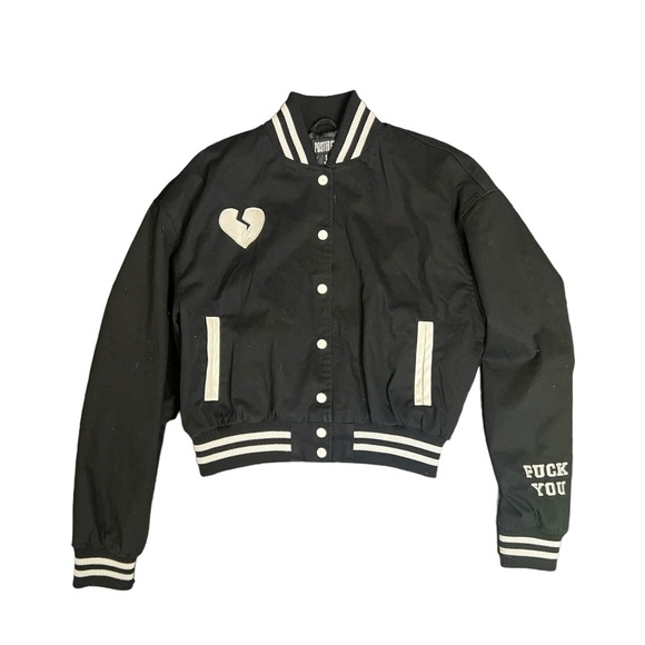 Dolls Kill | Poster Girl Heartbreakers Club Black Varsity Jacket Size Small - Picture 2 of 8